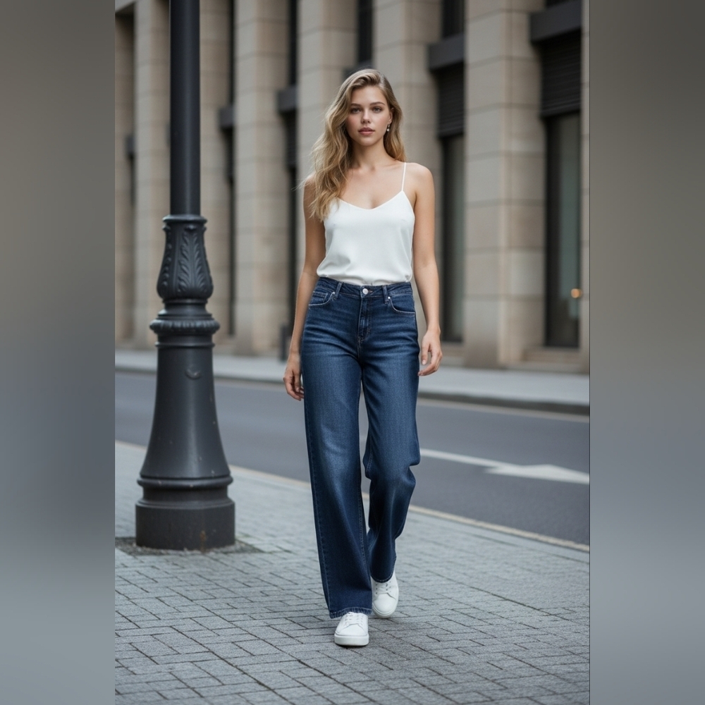 Risen Social Threads Style # ST_RDP5542RT Wide Leg High Rise Stretch Jeans SZ 15